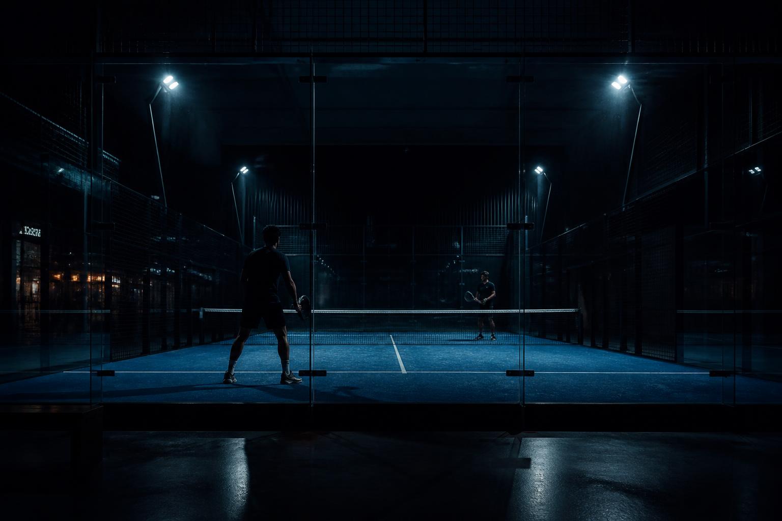 Indendørs padelbane om aftenen